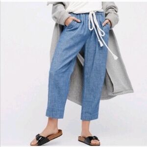 Free People Everyday Chambray Pull On Pant Blue Linen Blend